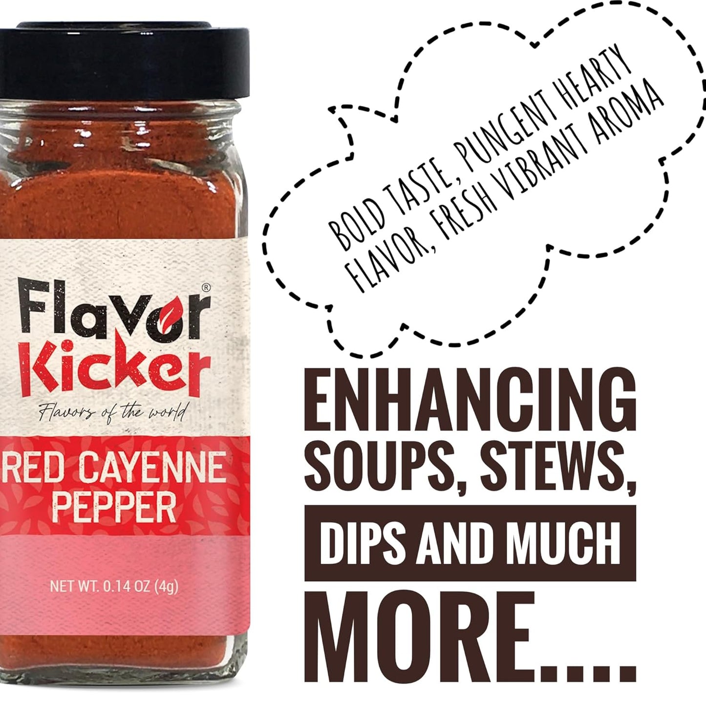 FlavorKicker Cayenne Pepper Powder - Gluten Free Ground Cayenne Pepper for Mexican and Indian Cooking - 1.7 oz French Jar - Organic Kosher, Non GMO & Keto Friendly Salmon Seasoning