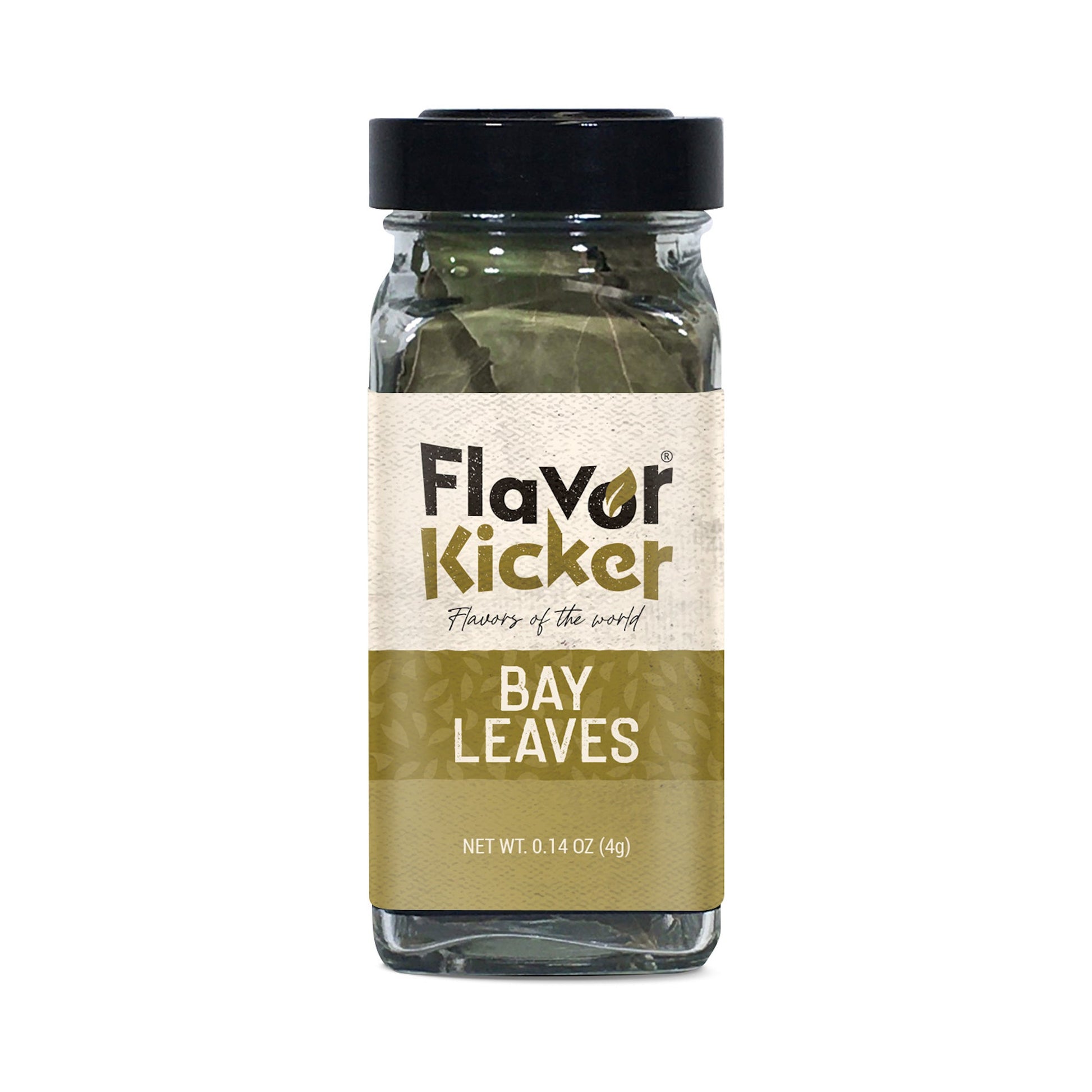 FlavorKicker - Bay Leaves Whole, Non - GMO verified, no additives, no preservatives, glass jar packed to keep fresh 0.14oz, dried bay leaves, fresh bay leaves - FlavorKicker.com