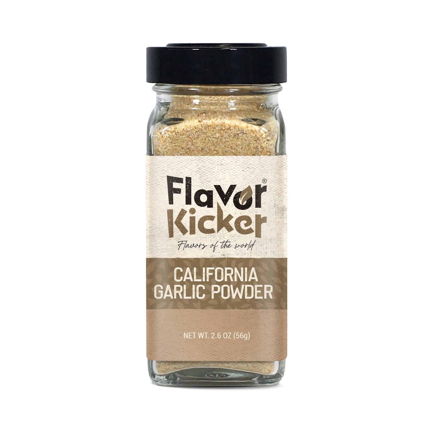 FlavorKicker California Garlic Powder, no additives, non GMO, 1.9 oz. glass jar to preserve freshness - FlavorKicker.com