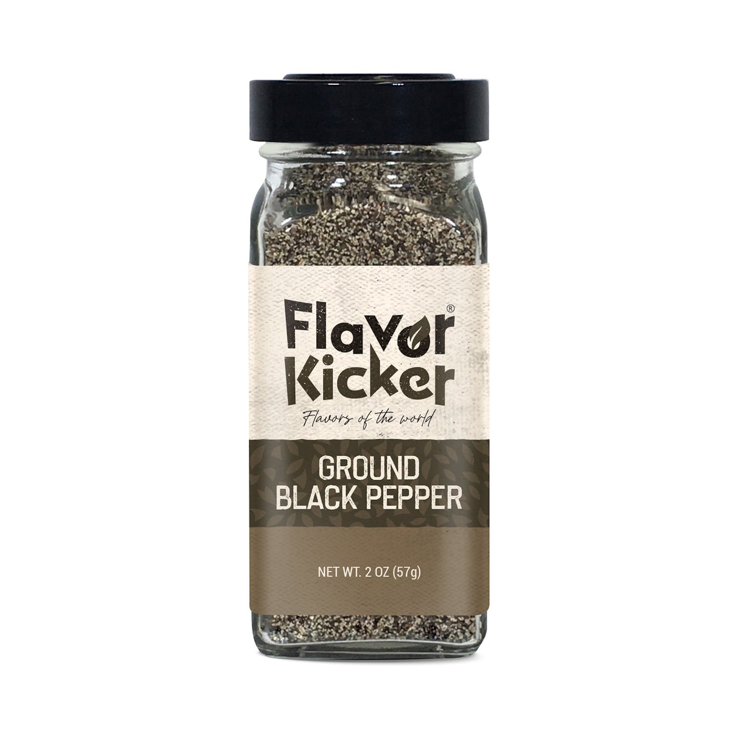 FlavorKicker Coarse Ground Black Pepper, 1.5 oz., no preservtives, non - GMO, Glass Jar to Maintain Freshness. - FlavorKicker.com