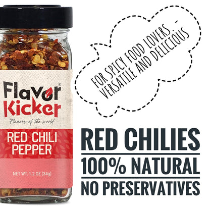 FlavorKicker Dried Crushed Red Chili Pepper Flakes Seasoning 1.2oz. no additives, no preservatives, non - GMO. - FlavorKicker.com