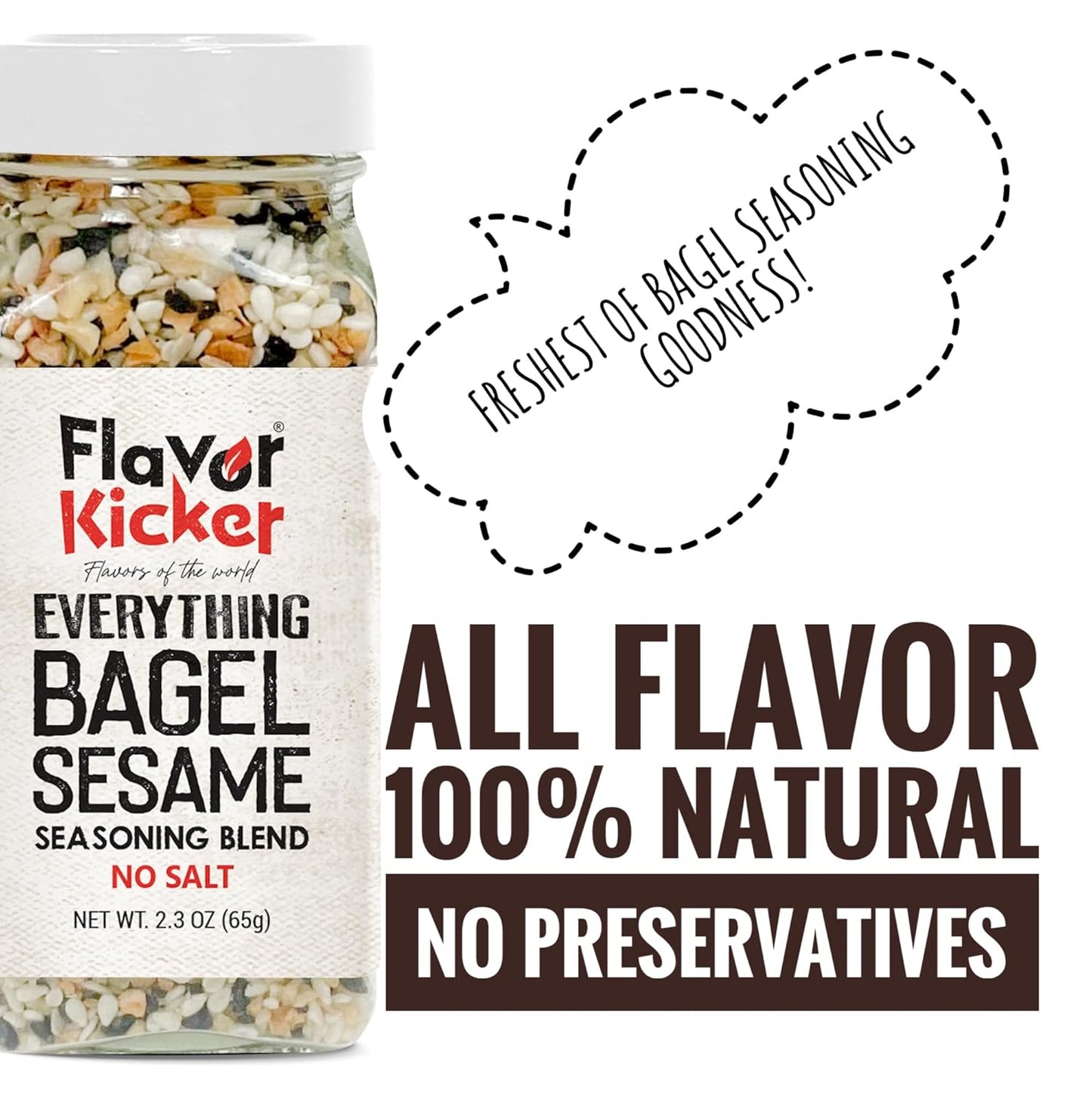 FlavorKicker Everything Bagel Seasoning Blend. NO SALT Original Delicious Blend of Spices Dried Minced Garlic & Onion Flakes. - FlavorKicker.com