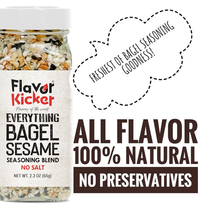 FlavorKicker Everything Bagel Seasoning Blend. NO SALT Original Delicious Blend of Spices Dried Minced Garlic & Onion Flakes. - FlavorKicker.com