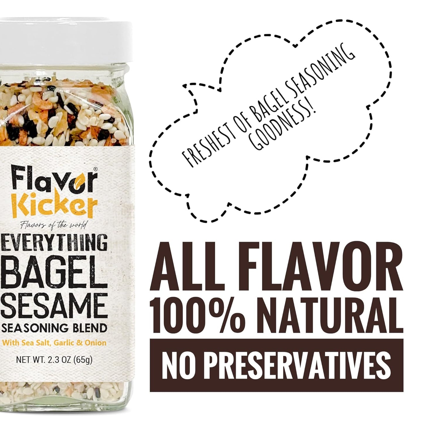 FlavorKicker Everything Bagel Seasoning Blend Original Delicious Blend of Sea Salt and Spices Dried Minced Garlic & Onion Flakes. - FlavorKicker.com