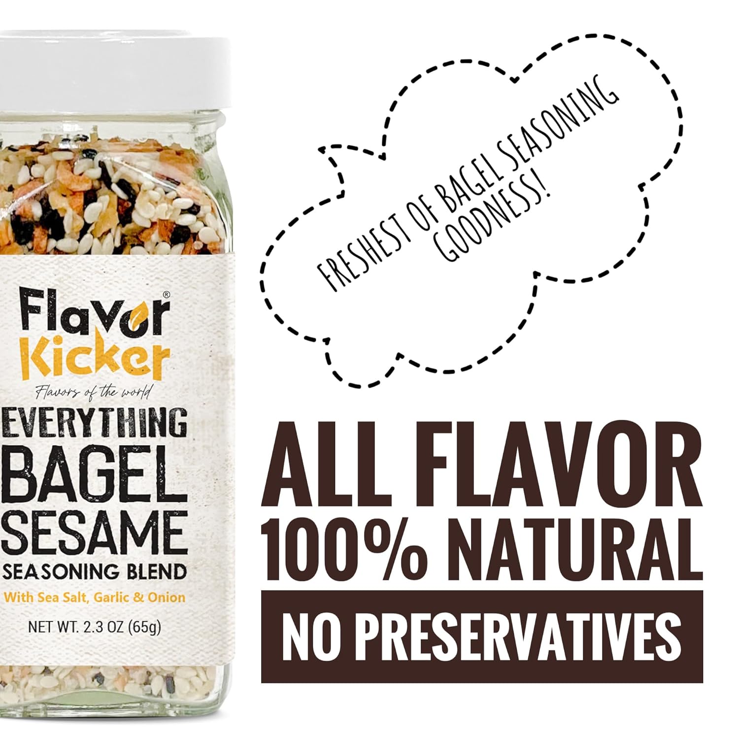 FlavorKicker Everything Bagel Seasoning Blend Original Delicious Blend of Sea Salt and Spices Dried Minced Garlic & Onion Flakes. - FlavorKicker.com