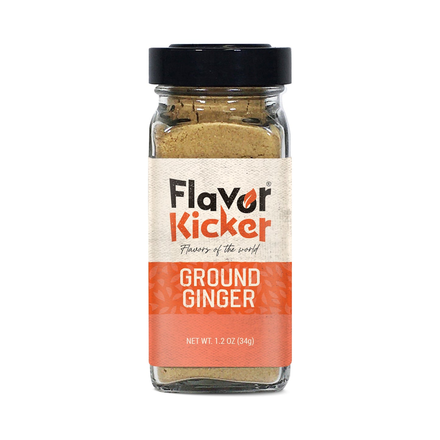 FlavorKicker Ginger Powder 1.2 oz Glass Jar - Non - GMO, Finely Ground, Keto, Raw & Pure Ground Ginger Root - FlavorKicker.com