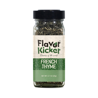 FlavorKicker Premium French Thyme - Whole Dried Thyme Leaves | French Thyme Seasoning for Potatoes, Roasts, Soups & Stews (GlassJar - Net: 0.7 oz) - FlavorKicker.com