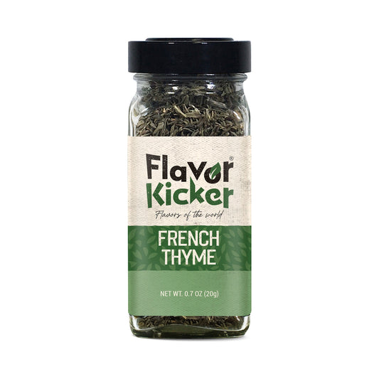 FlavorKicker Premium French Thyme - Whole Dried Thyme Leaves | French Thyme Seasoning for Potatoes, Roasts, Soups & Stews (GlassJar - Net: 0.7 oz) - FlavorKicker.com