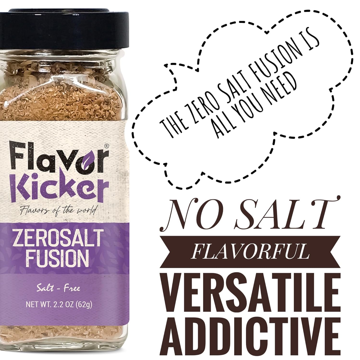 FlavorKicker Zero Salt Fusion 21 Spices Complete All Purpose Seasoning with No Salt, 2.2 oz. no additives, no preservatives. Non GMO. - FlavorKicker.com